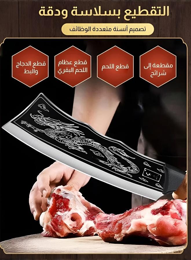 Heavy Duty 4Cr13 Stainless Steel Bone Cleaver, Dragon Engraved Butcher Knife for Meat & Poultry, with Leather Sheath - Image 4